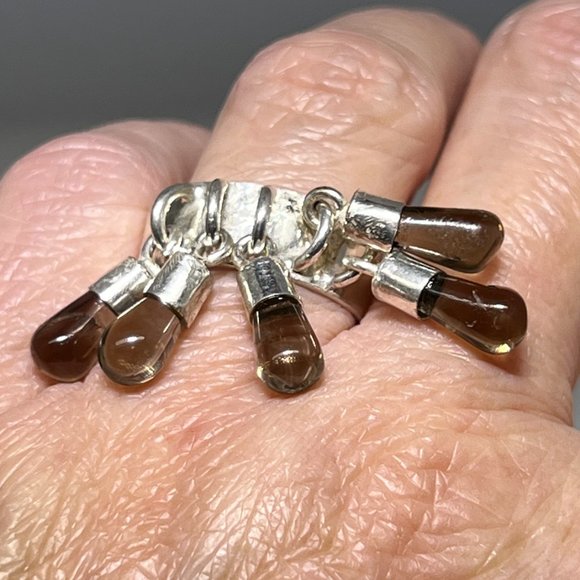 Gypsy Sterling Silver ring with Smoky Quartz beads, flipping fun, sz: 8.5 NWOT - Picture 6 of 8